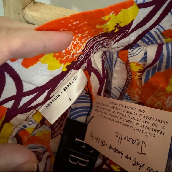 Francis + Benedict handmade African cotton block print floral mini skirt s NWT - Picture 7 of 8